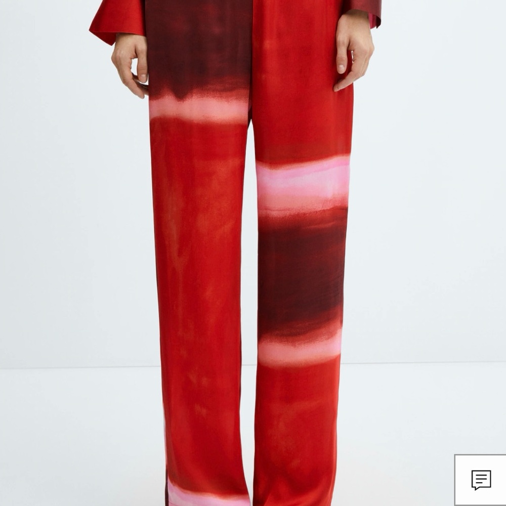 MANGO Women’s Red and Brown Tie-Dye Satin Pants Size XL New With Tags